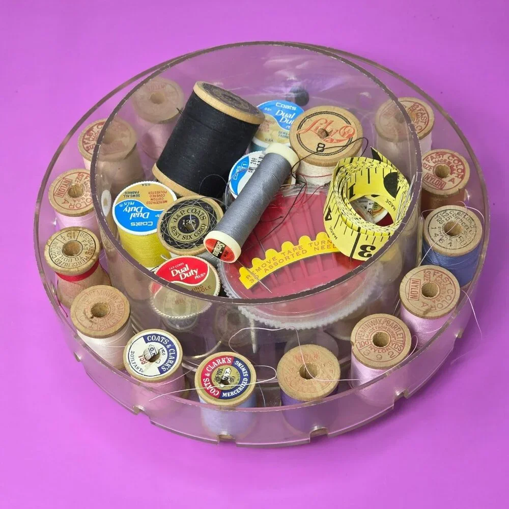 Vintage Blue Rotating‎ Sewing Thread Organizer Spool Holder Threads Accessories
